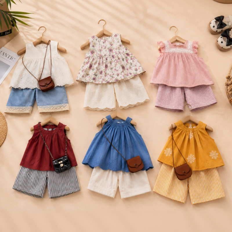 Sleeveless Tops & Pants – Suave y elegante: conjunto de ropa de verano para niños