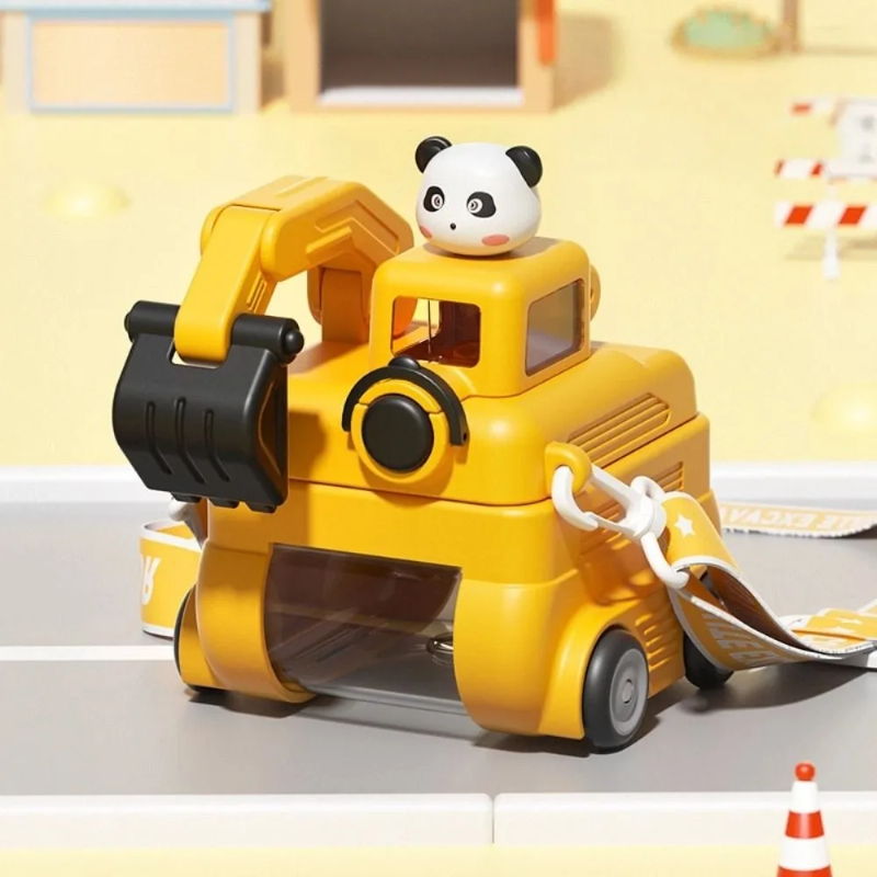 TinyExcavators – Única y funcional: botella de agua con forma de excavadora y pajita