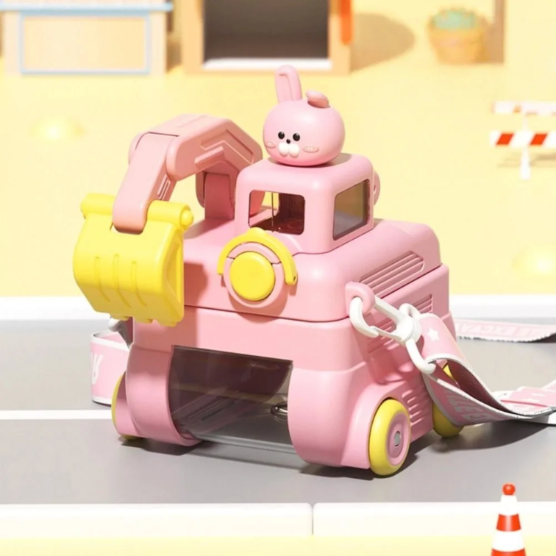 TinyExcavators – Única y funcional: botella de agua con forma de excavadora y pajita