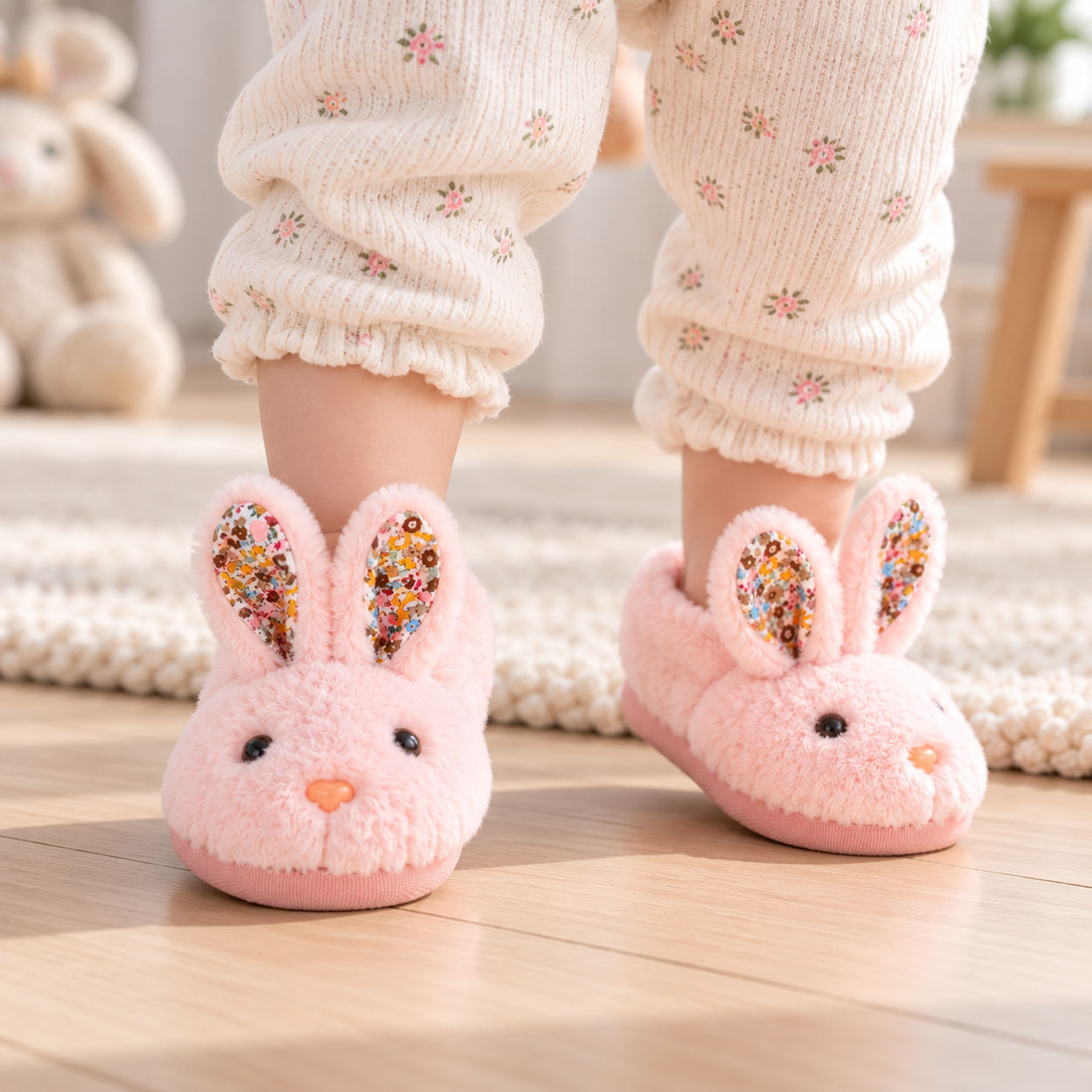 BunnyToes – Suaves y cálidas: zapatillas de peluche con forma de conejo