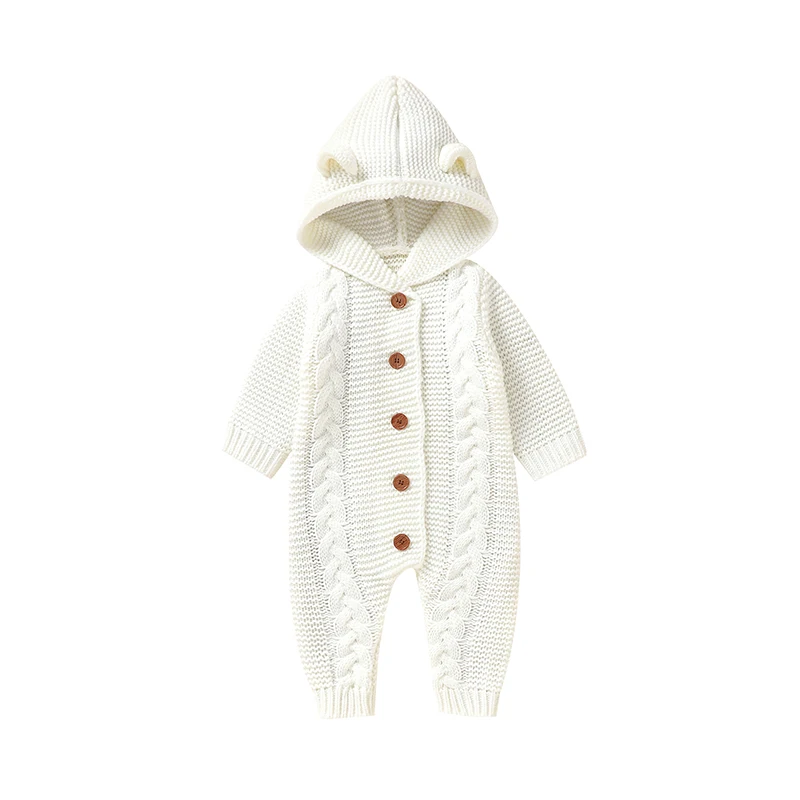 SoftKnit – Cálido y adorable: mono de punto con capucha para bebé
