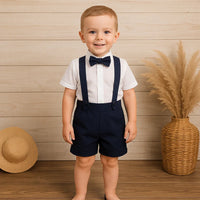 Thumbnail for LittleDandy – Clásico y elegante – Pantalones cortos de algodón con tirantes, lazo y camisa
