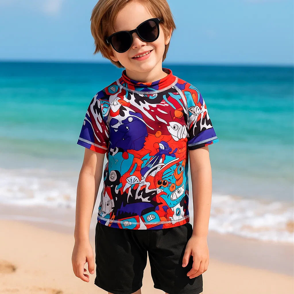 SunnyGuard – Verano y protección: camiseta de baño infantil con mangas cortas y protección UV