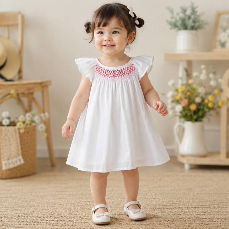 Floral Dress – Ligero y vaporoso – Vestido de manga ondulada para niña