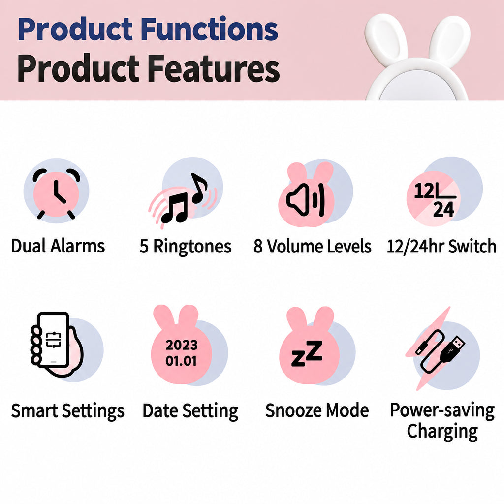 BunnyGlow – Bonito y práctico: despertador digital para niños con luz nocturna