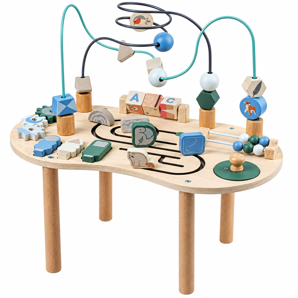 WoodMaze – Divertido y educativo – Mesa de actividades de madera con laberinto de cuentas