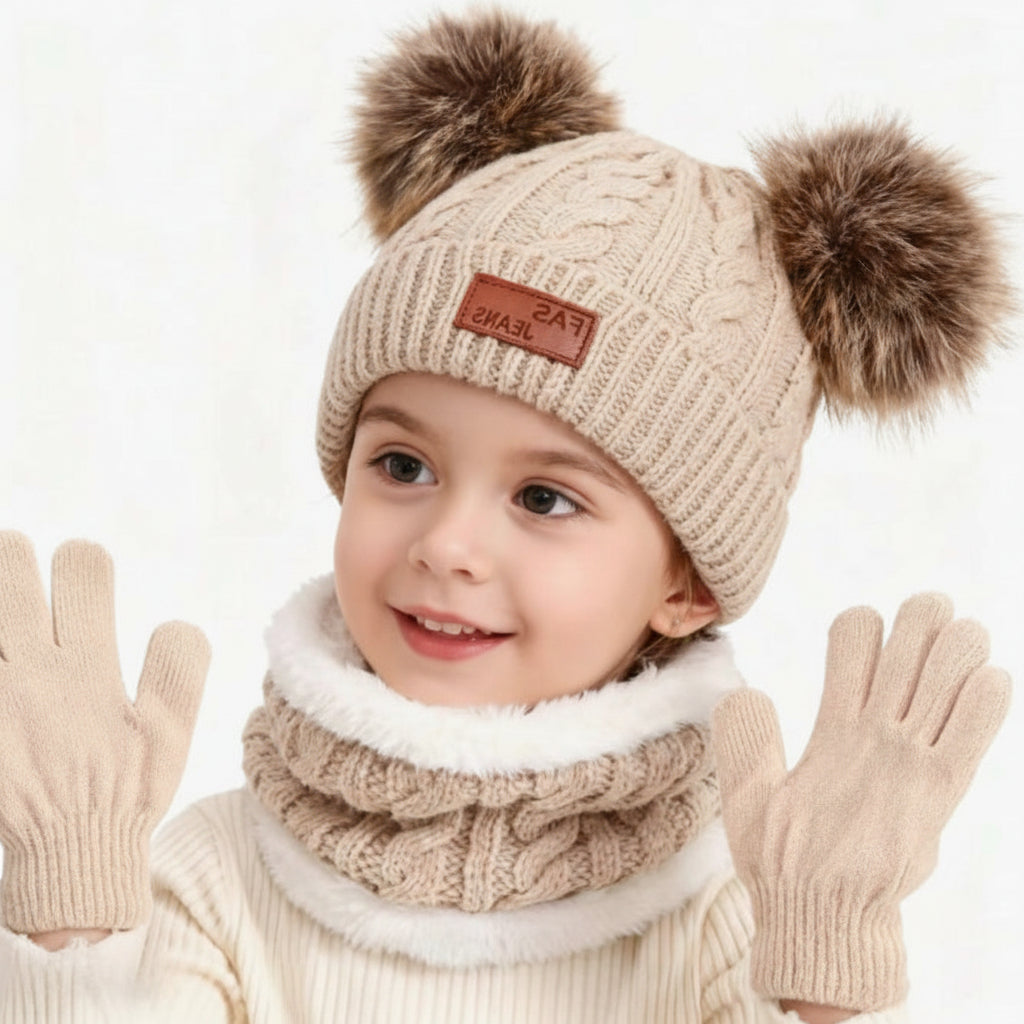 CozyPom – Cálido y suave: conjunto de invierno con gorro, bufanda y guantes