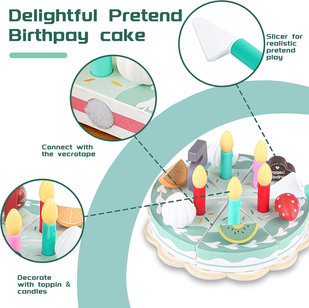 TinyChef – Educativo y divertido: juego de cocina de madera con tarta y accesorios