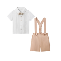 Thumbnail for LittleDandy – Clásico y elegante – Pantalones cortos de algodón con tirantes, lazo y camisa
