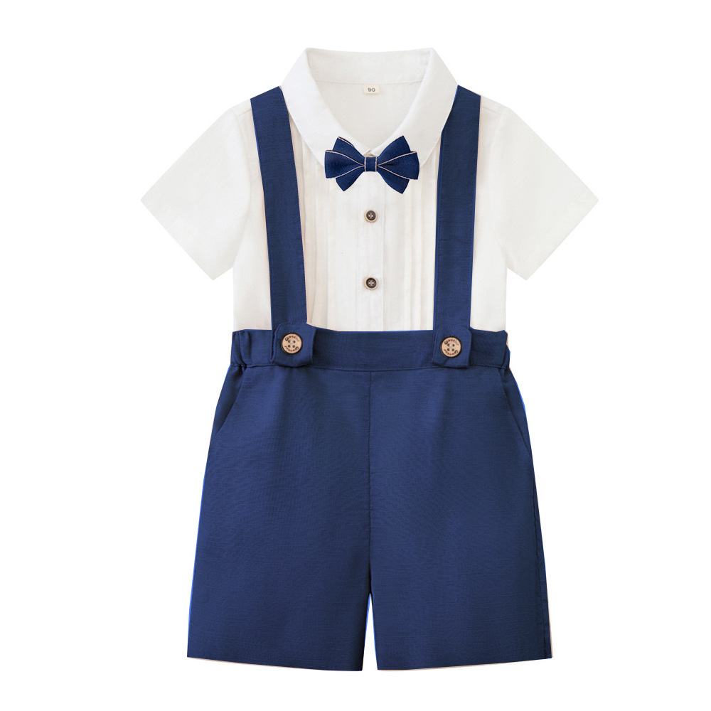 LittleDandy – Clásico y elegante – Pantalones cortos de algodón con tirantes, lazo y camisa