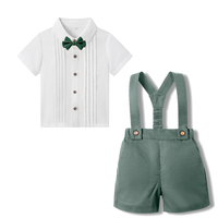 Thumbnail for LittleDandy – Clásico y elegante – Pantalones cortos de algodón con tirantes, lazo y camisa