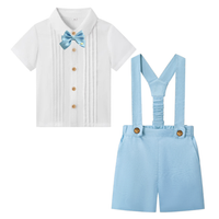 Thumbnail for LittleDandy – Clásico y elegante – Pantalones cortos de algodón con tirantes, lazo y camisa