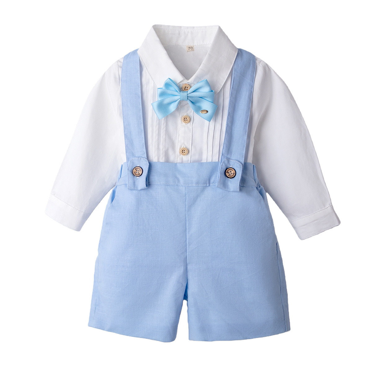 LittleDandy – Clásico y elegante – Pantalones cortos de algodón con tirantes, lazo y camisa