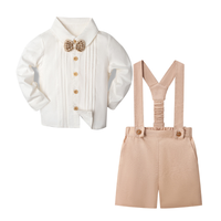 Thumbnail for LittleDandy – Clásico y elegante – Pantalones cortos de algodón con tirantes, lazo y camisa