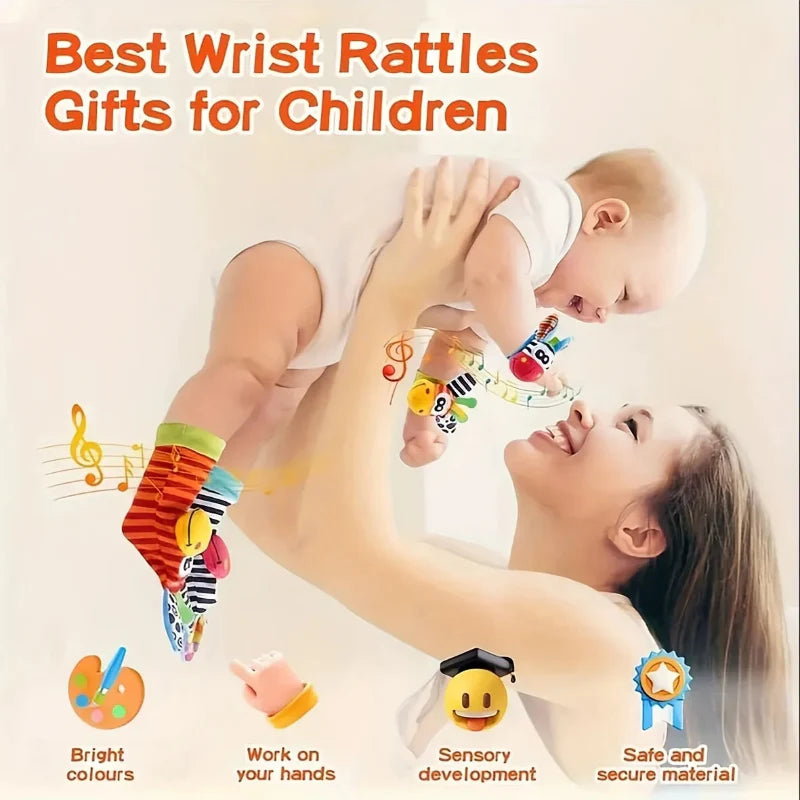 Wrist Rattle and Socks – Motricidad y juego – Sonajeros para bebés (juego de 4)