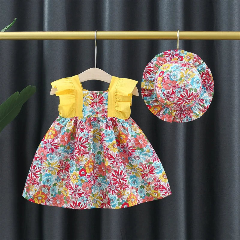 Mini Fashion™ - Lindo Diseño Floral - Vestido de flores con sombrero