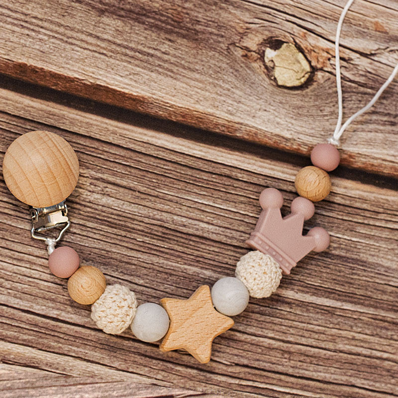 Baby Pacifier Holder – Con nombre – Cuentas personalizadas de madera y silicona