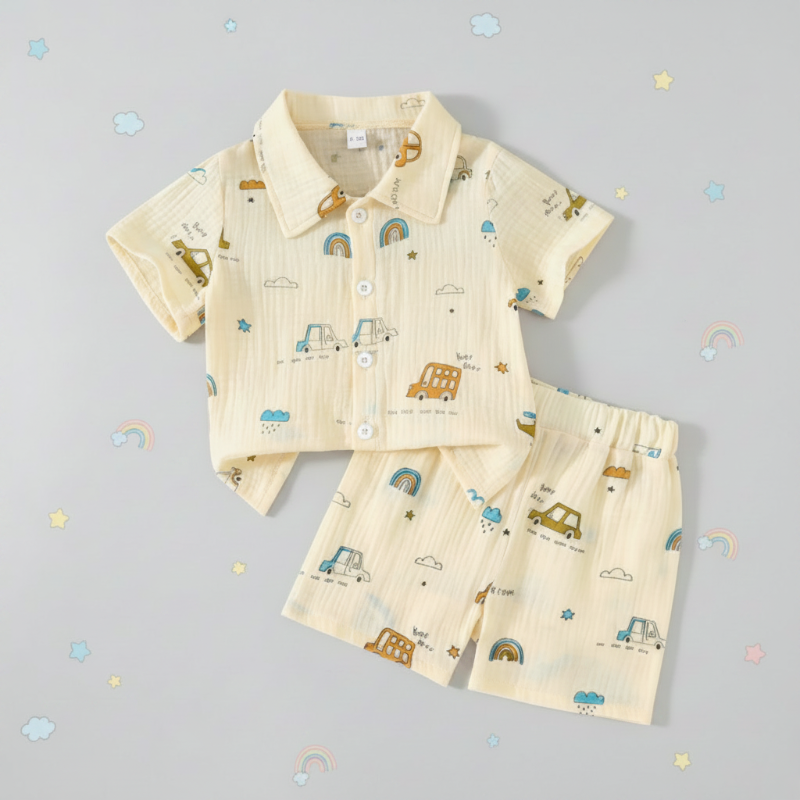 Dinosaur & Car Print Outfit – Atrevido y divertido – Conjunto de ropa de verano
