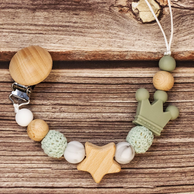 Baby Pacifier Holder – Con nombre – Cuentas personalizadas de madera y silicona