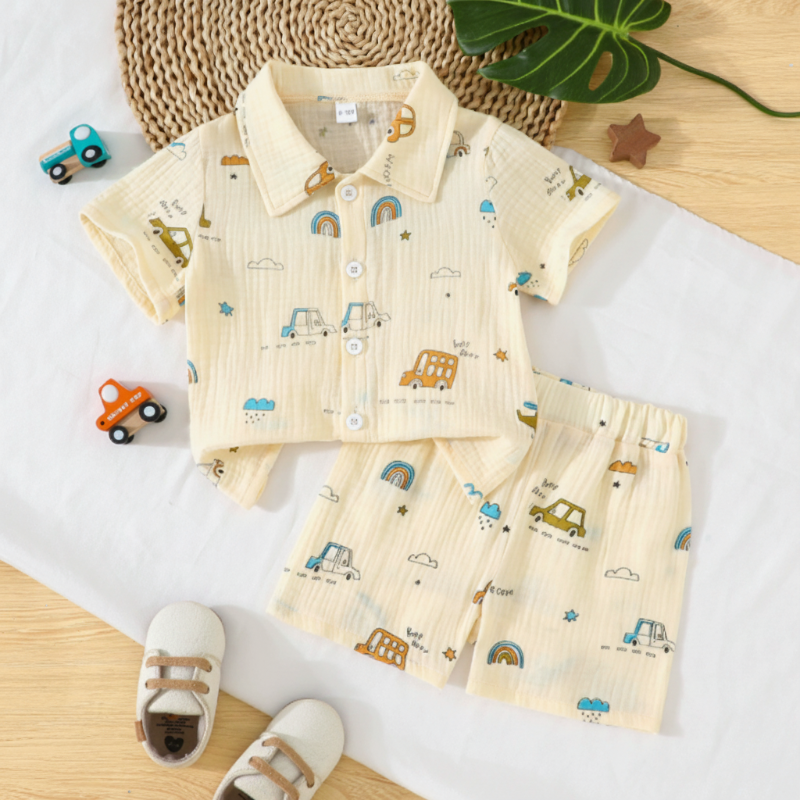 Dinosaur & Car Print Outfit – Atrevido y divertido – Conjunto de ropa de verano