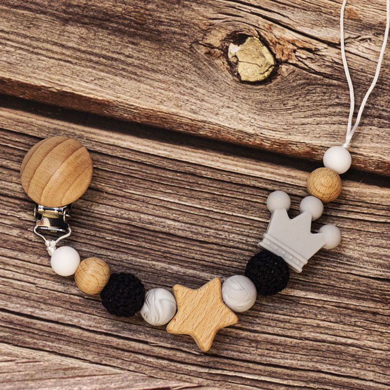 Baby Pacifier Holder – Con nombre – Cuentas personalizadas de madera y silicona