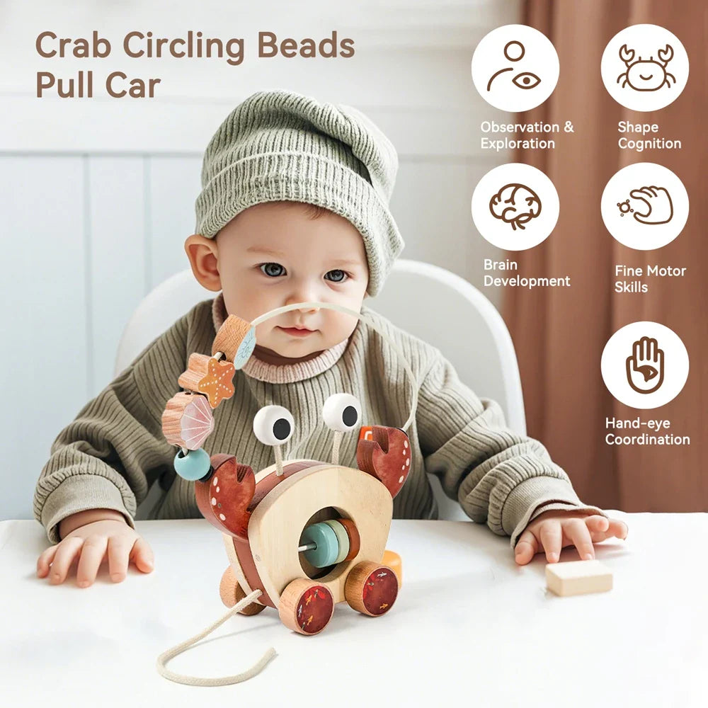 Crab Pull Toy™ – Jugar y aprender – Cangrejo Houten