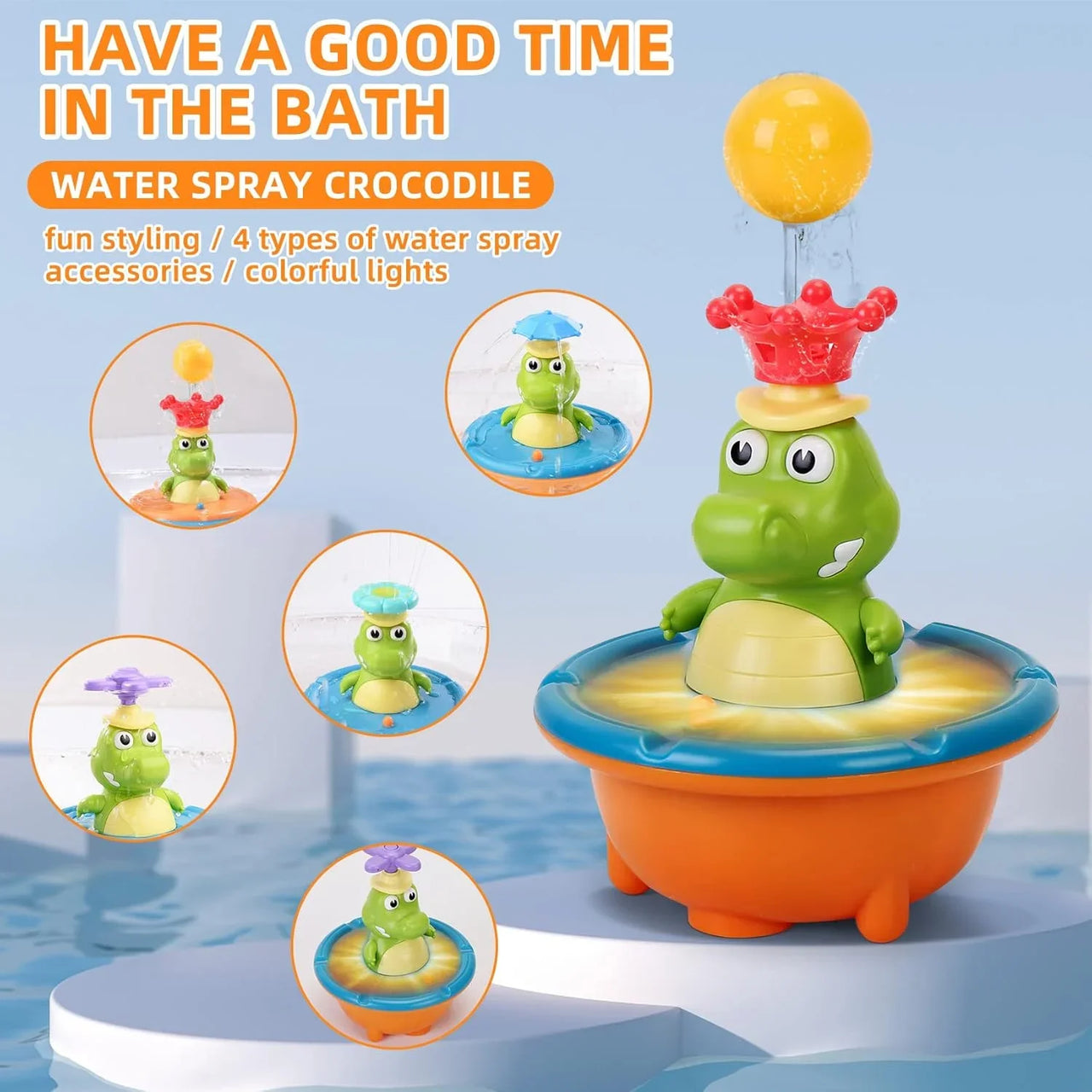 Light Up Crocodile Bath Toy – Interactivo y diversión acuática – Juguetes de baño «Fuente del cocodrilo»