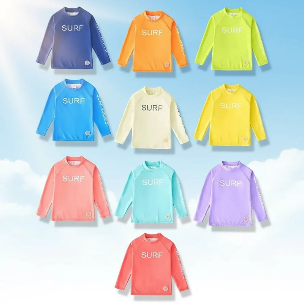 SunShield – Protectora y flexible: camiseta de surf para niños con manga larga y UPF 50+.