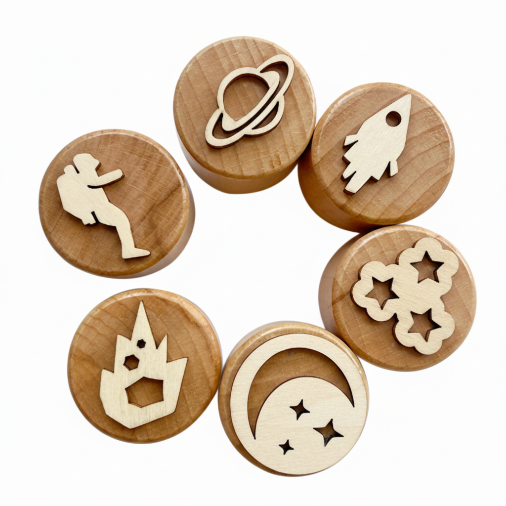 WoodStamp – Montessori y creatividad – 6 sellos de madera para plastilina