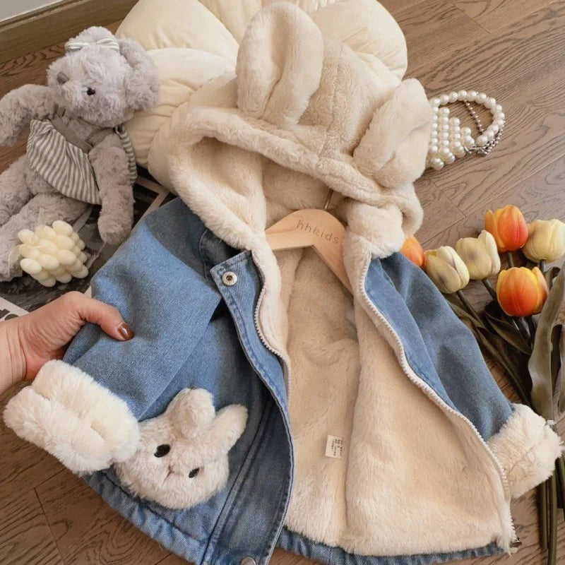 Girls Bunny Denim Coat – Calidez y comodidad – Chaqueta infantil