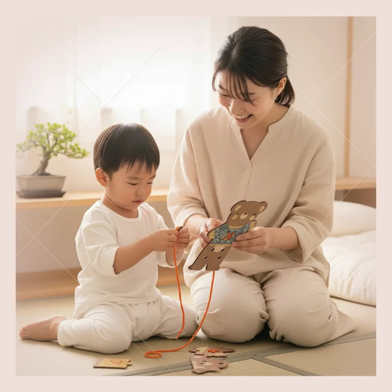 ThreadBear – Adorable y educativo – Juguete para ensartar Montessori Oso