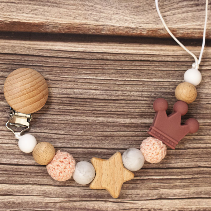 Baby Pacifier Holder – Con nombre – Cuentas personalizadas de madera y silicona