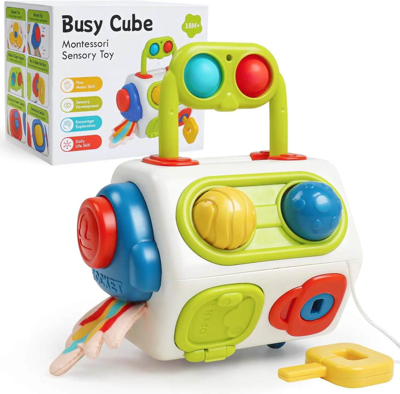 Montessori Busy Cube™ – Práctico para llevar - Cubo de actividades