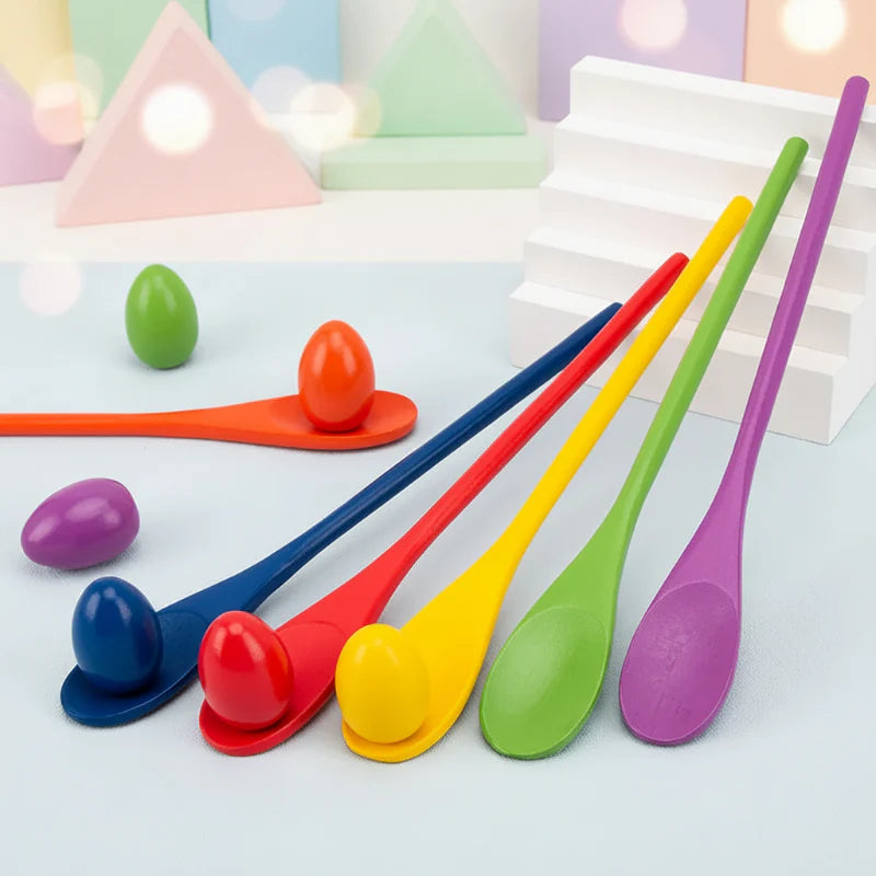 Wooden Egg Spoon Game – Motricidad y aprendizaje – Juego de equilibrio «Carrera de huevos»