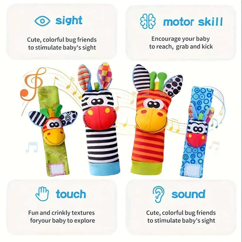 Wrist Rattle and Socks – Motricidad y juego – Sonajeros para bebés (juego de 4)