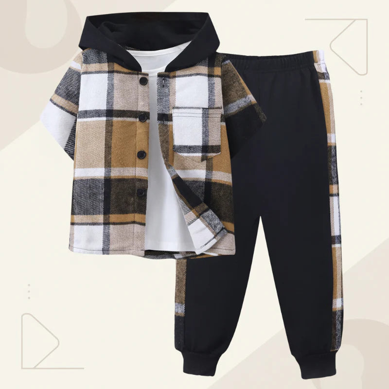 Boys Checkered Outfit – Moderno y cómodo: conjunto de ropa infantil a cuadros