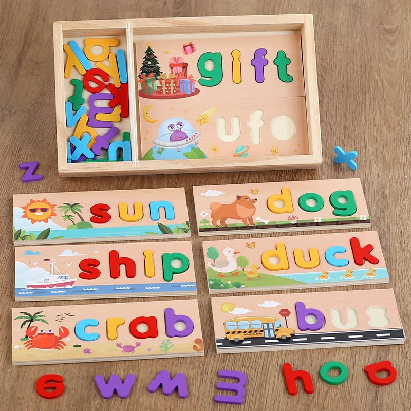 AlphaPuzzle – Aprender palabras en inglés – Rompecabezas de madera para practicar la ortografía
