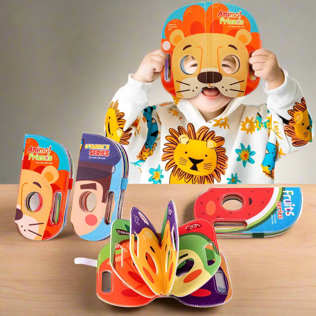 Mask Book™ – El bebé aprende las primeras impresiones - Libro de máscaras de tela