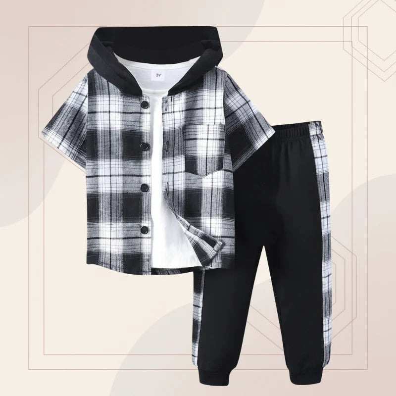 Boys Checkered Outfit – Moderno y cómodo: conjunto de ropa infantil a cuadros