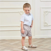 Thumbnail for LittleDandy – Clásico y elegante – Pantalones cortos de algodón con tirantes, lazo y camisa