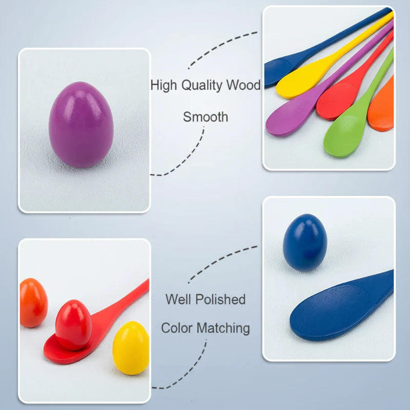 Wooden Egg Spoon Game – Motricidad y aprendizaje – Juego de equilibrio «Carrera de huevos»