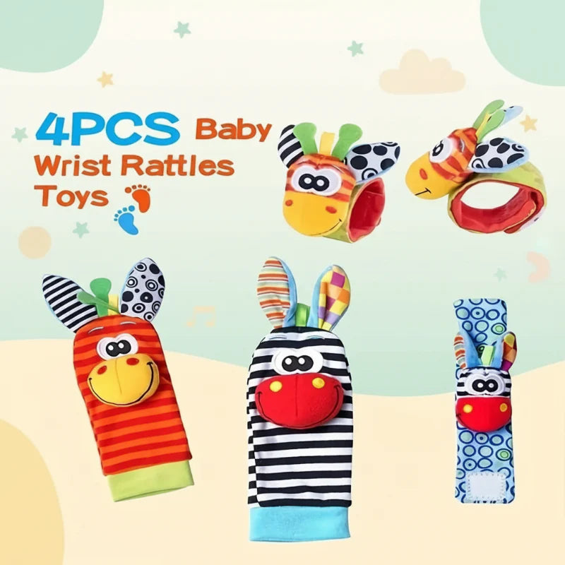 Wrist Rattle and Socks – Motricidad y juego – Sonajeros para bebés (juego de 4)