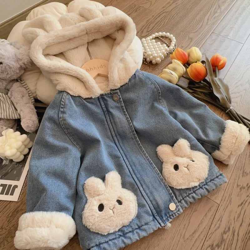 Girls Bunny Denim Coat – Calidez y comodidad – Chaqueta infantil