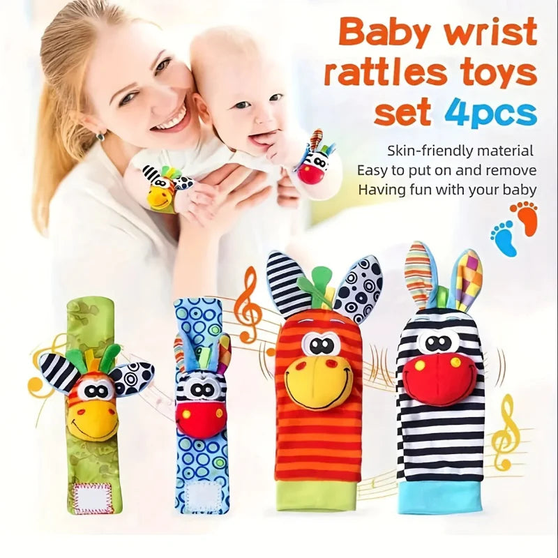 Wrist Rattle and Socks – Motricidad y juego – Sonajeros para bebés (juego de 4)