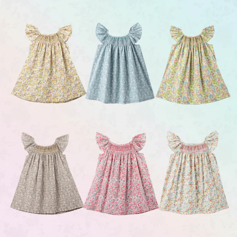 Floral Dress – Ligero y vaporoso – Vestido de manga ondulada para niña