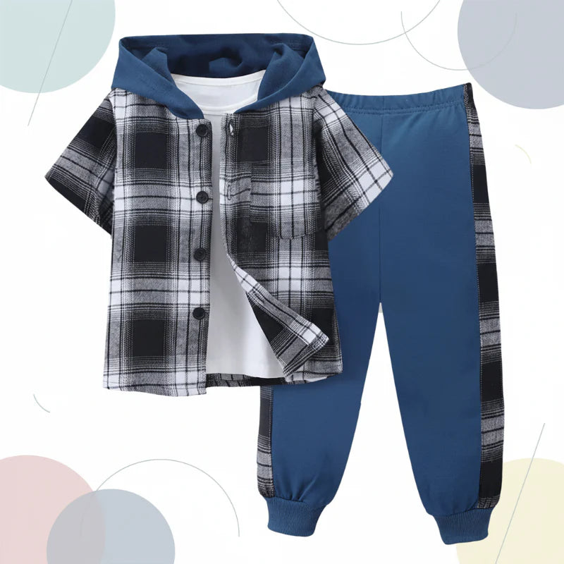 Boys Checkered Outfit – Moderno y cómodo: conjunto de ropa infantil a cuadros