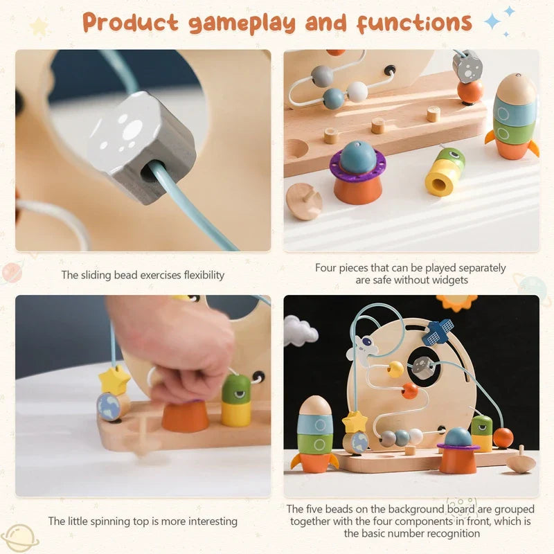 Bead Tracks™ – Tren, coche y motricidad - Juego de cuentas y arrastre de madera