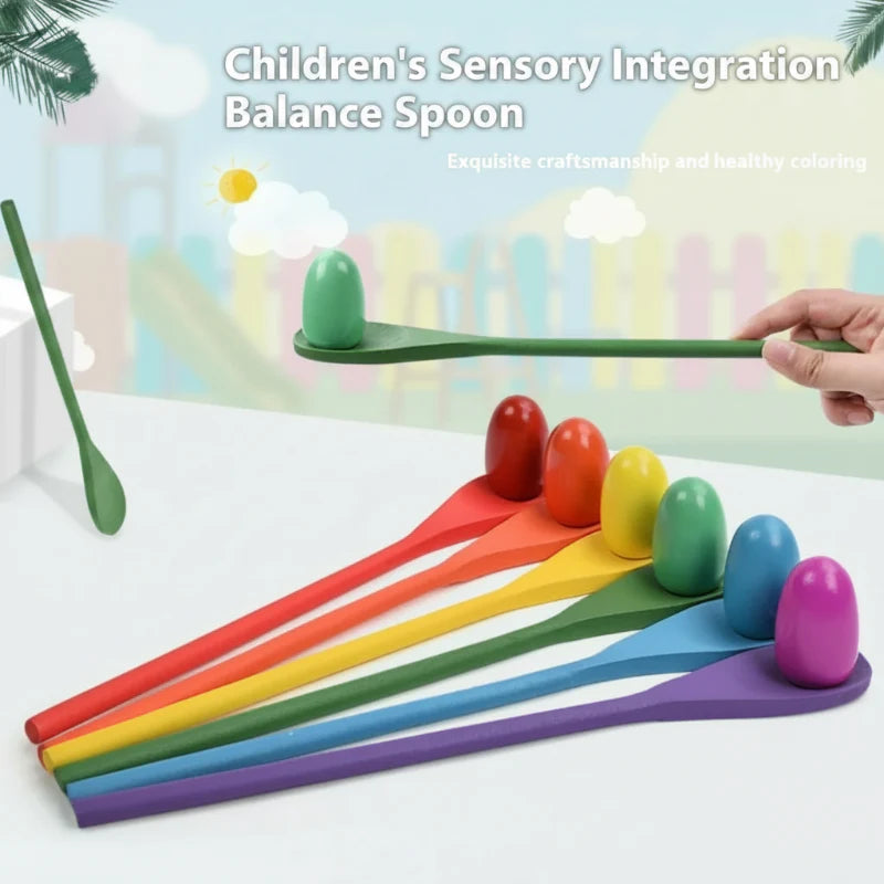 Wooden Egg Spoon Game – Motricidad y aprendizaje – Juego de equilibrio «Carrera de huevos»