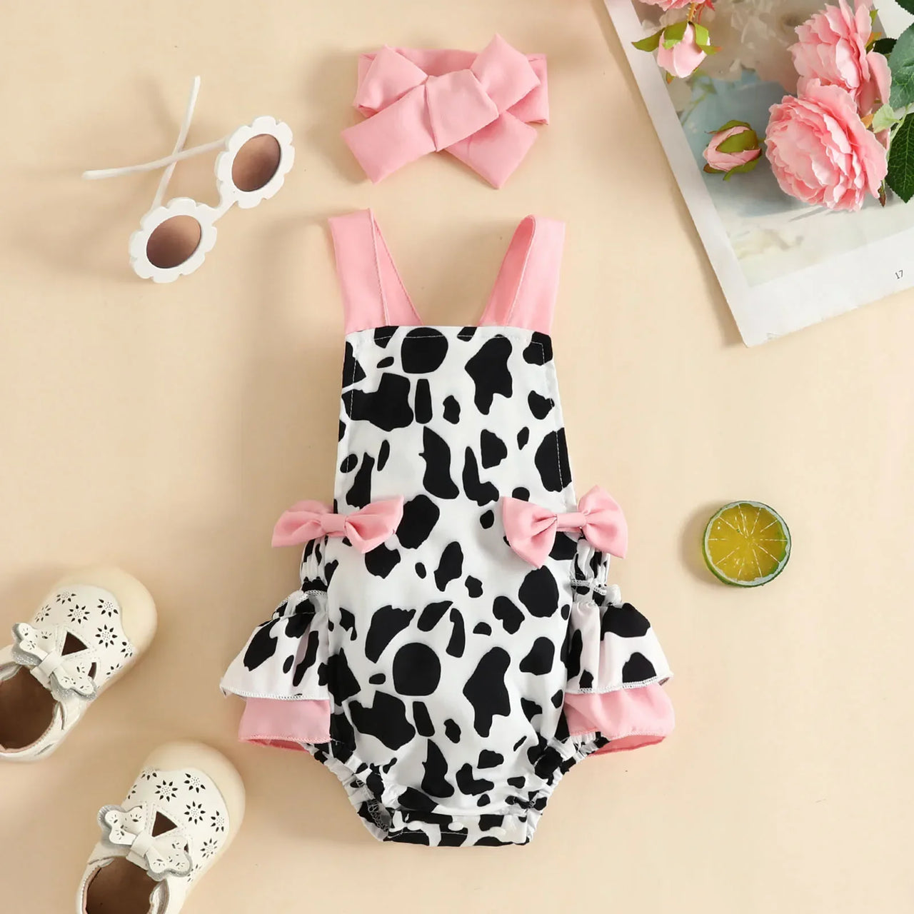 Mini Fashion™ - Vaca o fresa - Pelele con lazos y diadema