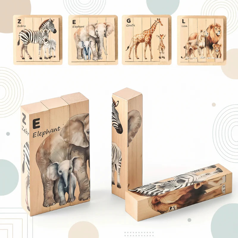 ZooStack – Madera e interactivo – Puzzle de bloques de animales